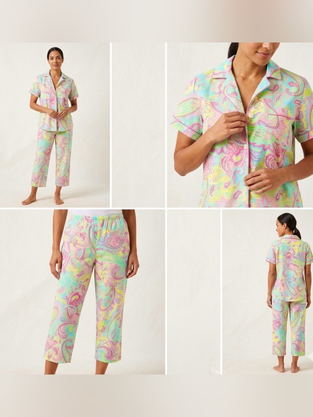 RALPH LAUREN | VINTAGE LARGE PASTEL PAISLEY PAJAMAS TWO PIECE SET MULTI-COLOR